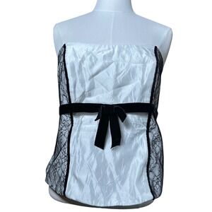 Davids Bridal Strapless Lace Velvet Bow Corset Top White Black Party Size‎ 14